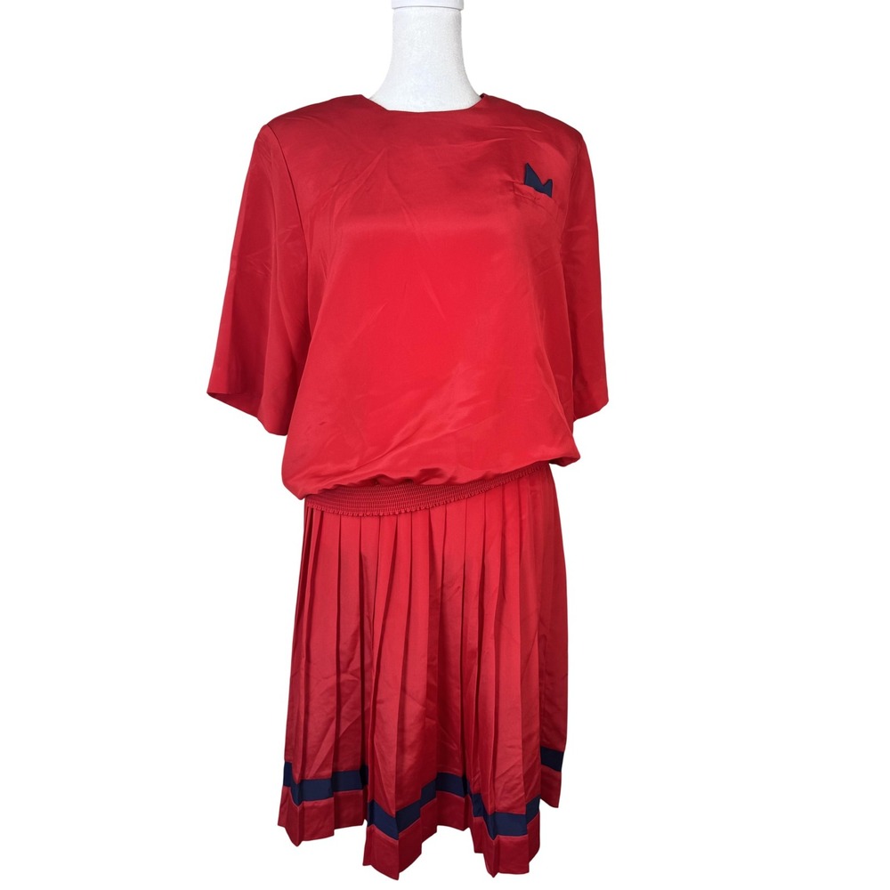 Vintage Petites By Willi Dress Womens Size 10 Red Pleated Skirt Set Made USA 80s
